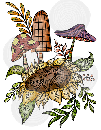 mushrooms and sunflower detail images watermarked fall illustration 02 copy